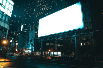 Big blank billboard in the city at night, copy space, mock up