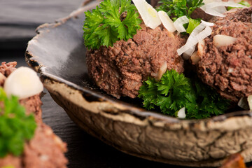Sandwiches with homemade chicken liver pate for breakfast