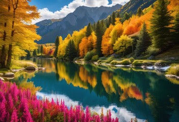 Naklejka premium colorful vibrant landscapes featuring hidden travel gems breathtaking natural settings, adventure, attraction, backdrop, beauty, destination, discovery