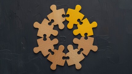 Abstract jigsaw puzzle pieces representing the concept of inclusive leadership development and among a diverse group of professionals working towards a common goal
