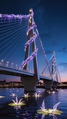 Obraz premium Cable-stayed bridge in Riga at night, Latvia