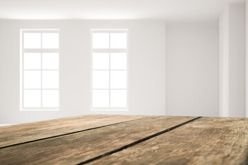 Marble table with window shadow drop on white wall background for mockup product display