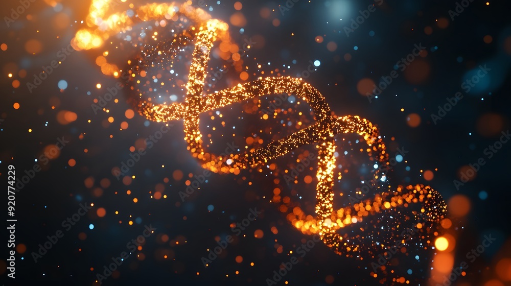 Poster abstract dna double helix with glowing particles.