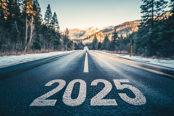 2025 new year road concept with landscape