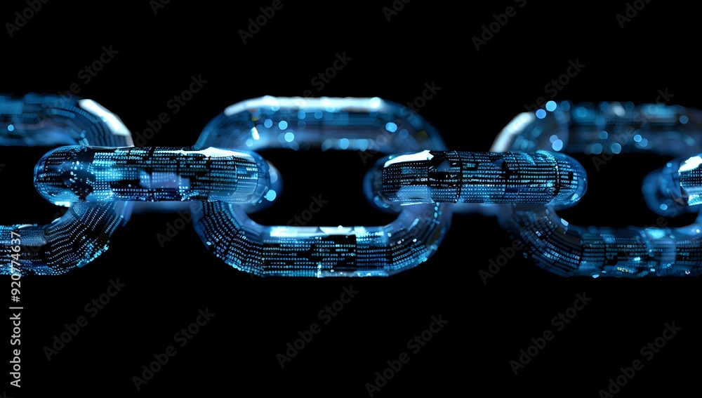 Poster a blue digital chain, symbolizing the connection and security of blockchain technology. the backgrou