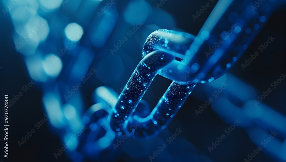 Poster a blue digital chain, symbolizing the connection and security of blockchain technology. the backgrou