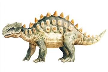 Obraz premium ankylosaurus dinosaur retro style vintage watercolor illustration isolated on white background