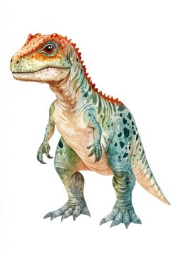 retro vintage watercolor illustration of ceratosaurus dinosaur isolated on white background