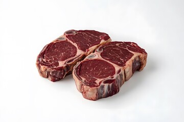 Obraz premium Two Raw Beef Steaks on White Background.