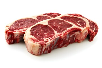 Fototapeta premium Raw Beef Steaks Isolated On White Background.