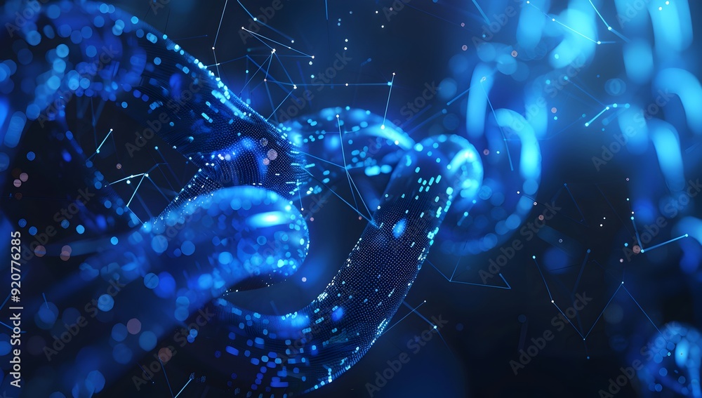 Poster a blue digital chain, symbolizing the connection and security of blockchain technology. the backgrou