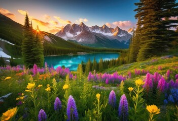 stunning landscapes featuring diverse natural wonders such majestic lush serene colorful flora, adventure, aerial, alpine, ambience, backdrop, basin