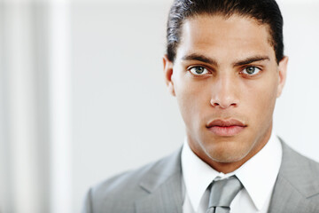 Lawyer, office and portrait of serious businessman with confidence, company pride and justice. Professional, corporate attorney and face of person for legal consulting, working and career at law firm