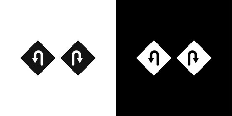 Left Right U Turn Warning icon logo set vector