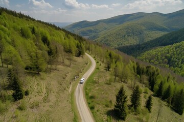 Fototapeta premium Curvy road in rocky mountain, Transfagarasan road in Romanian Carpathians, time-lapse video. Beautiful simple AI generated image in 4K, unique.