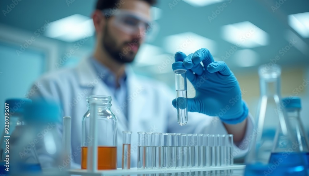 Poster innovation in progress a scientist at work in a lab