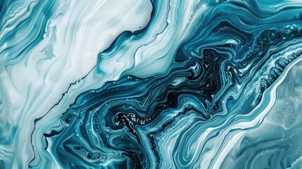 Obraz premium Watercolor marbled texture with deep blue and white ocean waves