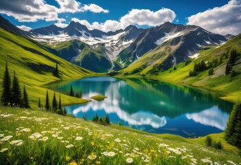 breathtaking landscapes featuring lush majestic vivid blue skies vibrant natural setting, scenery, nature, mountains, greenery, sky, outdoor, view