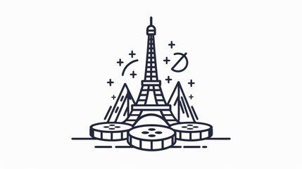 Naklejka premium This image combines the Eiffel Tower with poker chips and abstract elements, symbolizing a blend of games, speculation, and urban vibrancy in the year 2024.