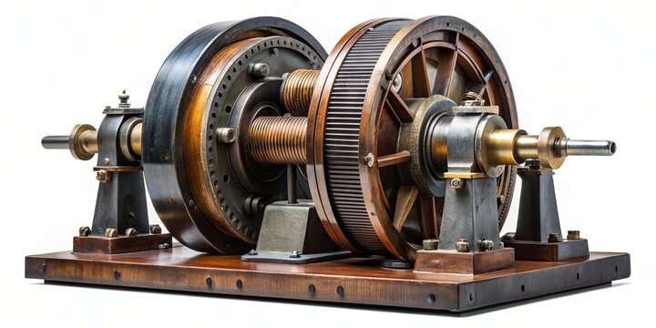 Three-phase flywheel dynamo from 1910, flywheel, dynamo, generator, antique, technology