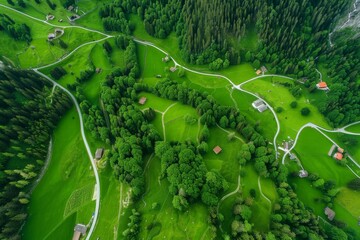 Road in autumn scenery - aerial shot. Beautiful simple AI generated image in 4K, unique.