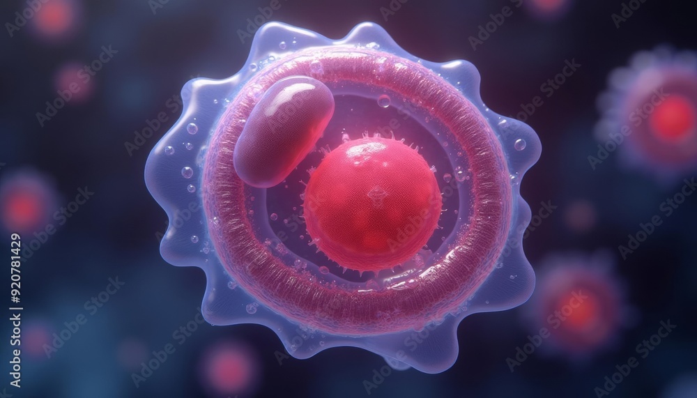 Poster viral vignette a microscopic view of a virus and its host cell
