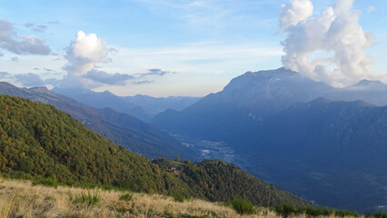 View to Italian autumn Alps at  evening, October 11, 2022.