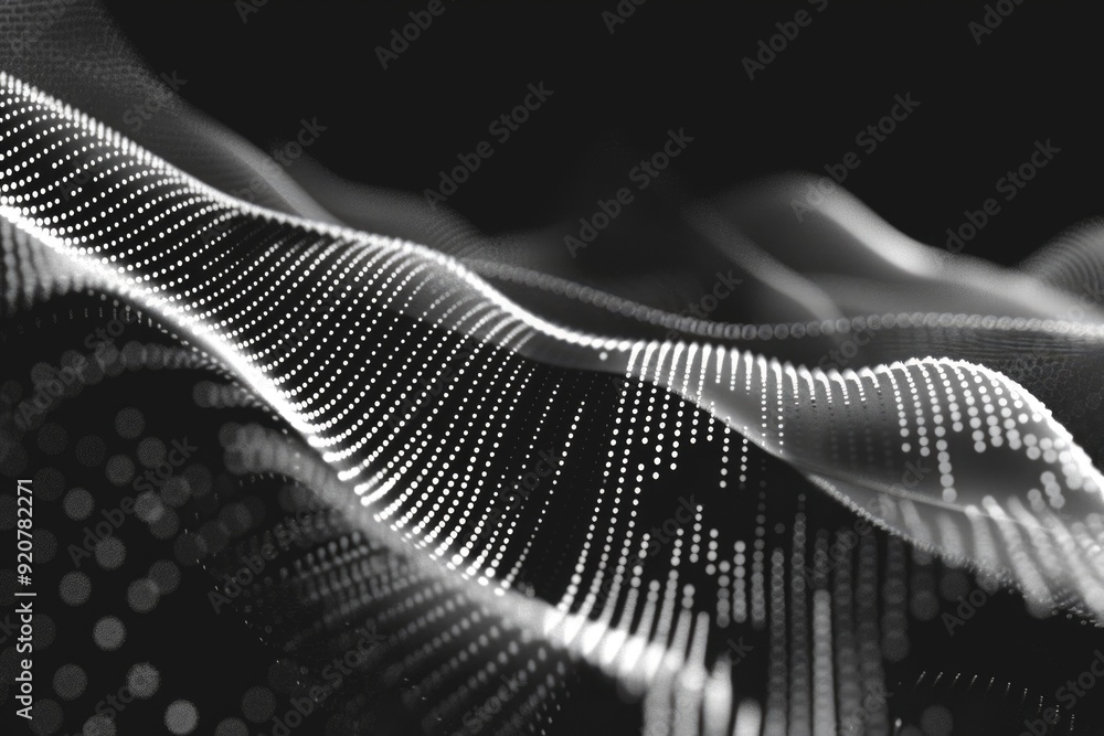 Poster an abstract digital art piece featuring sound waves, numbers, and patterns. this microstock image re