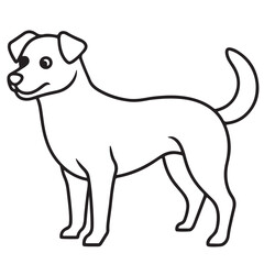 Vector black and white illustration of a sitting dog isolated on a white background.