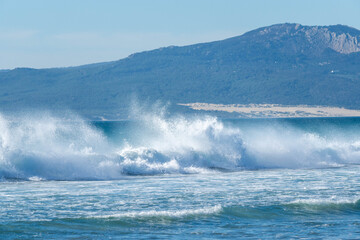 Beatiful Atlantic Ocean waves in winter Tarifa, February 20, 2024.