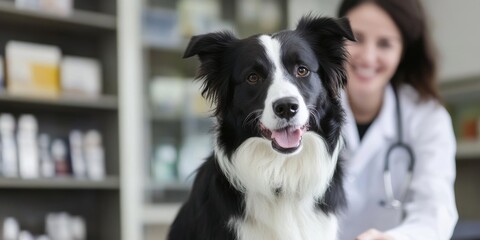 Compassionate and attentive veterinarian providing exceptional care alongside a happy, healthy dog within a friendly clinic environment, dedicated to improving pet healthcare and wellbeing