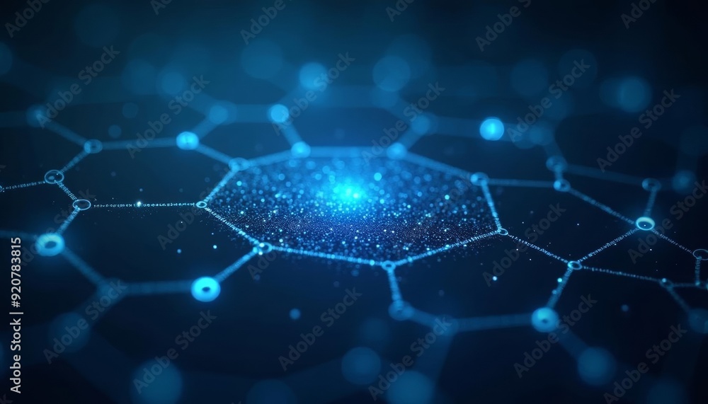 Poster illuminated molecular structure symbolizing innovation and science