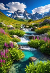 vibrant landscapes showcasing remote natural wonders lush majestic pristine waterfalls under clear blue skies, nature, mountain, greenery, view, scenery
