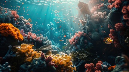 Explore the vibrant life beneath the sea, swimming among a variety of colorful corals and marine creatures.