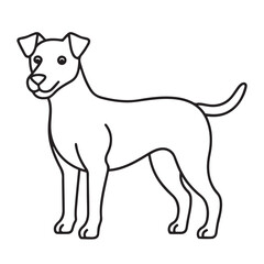 Black outline illustration of a dog's profile facing left on a white background.