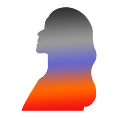silhouette of a woman with loose hair against a background of evening twilight color gradations