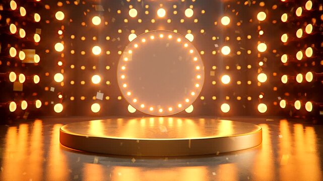 Abstract gold podium with circle lights background, Dots background presentation design