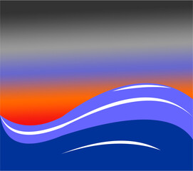 wave background and evening twilight color gradations consisting of red, orange, blue and grey