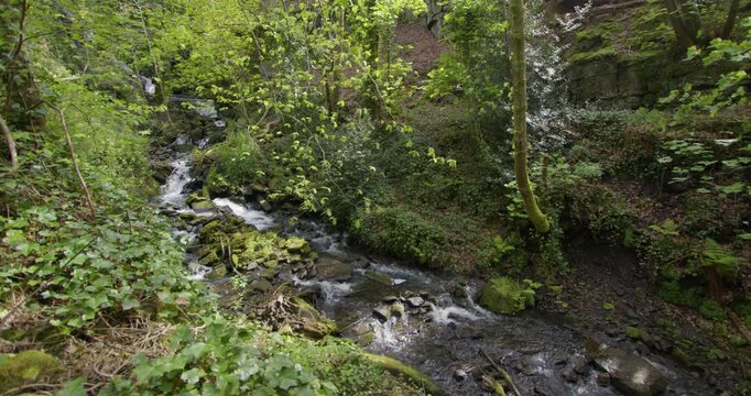 Extra wide shot of end of the waterfalls at Lumsdale waterfalls, Matlock