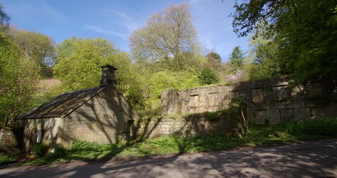 Extra Wide shot of the Smithy and lower bleaching mill at Lumsdale waterfalls, Matlock