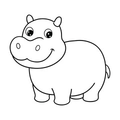 Obraz premium Hippopotamus Outline Design, Hippopotamus Clipart, Cute Baby Hippopotamus illustration in black and white 