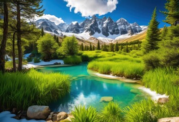 vibrant landscapes showcasing breathtaking natural wonders lush majestic clear blue serene waterfalls, mountain, sky, greenery, forest, view, horizon