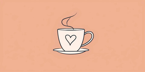 Simple line art of a coffee mug with a heart shape, set on a pastel-colored background.