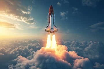 Majestic Space Shuttle Launch Amidst Clouds