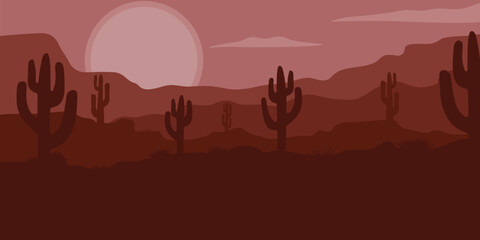 abstract landscape desert poster with cactus and mountain illustration design