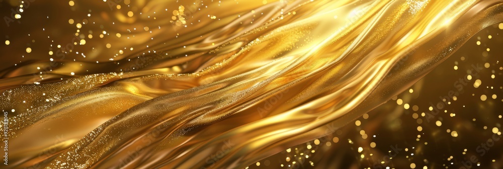 Poster dynamic golden waves elegantly create a mesmerizing backdrop filled with an enchanting shimmer and e