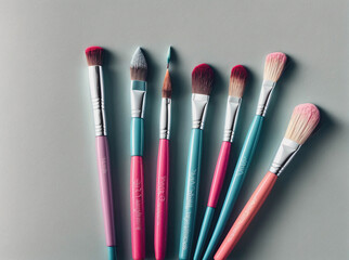 A row of makeup brushes with different colors and sizes