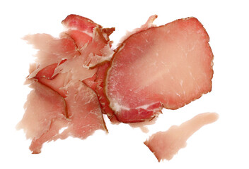 chopped smoked dried meat isolated on white