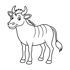 Wildebeest Outline Design, Wildebeest Clipart, Cute Baby Wildebeest illustration in black and white