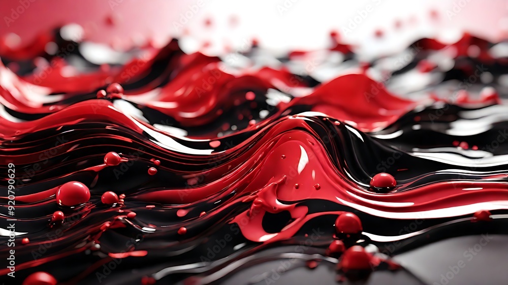 Poster wavy red and black liquid with droplets. suitable for backgrounds, textures, design elements, and ab